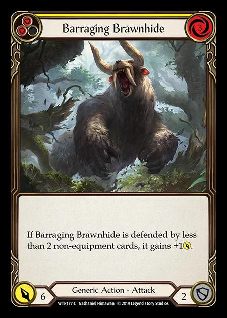 Barraging Brawnhide (Yellow) [WTR177-C] (Welcome to Rathe - Alpha) Rainbow Foil