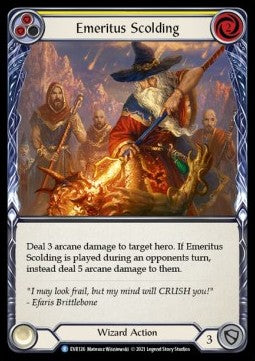 Emeritus Scolding (Yellow) [EVR126] (Everfest - First) Rainbow Foil